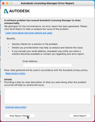 autodesk licensing manager error report