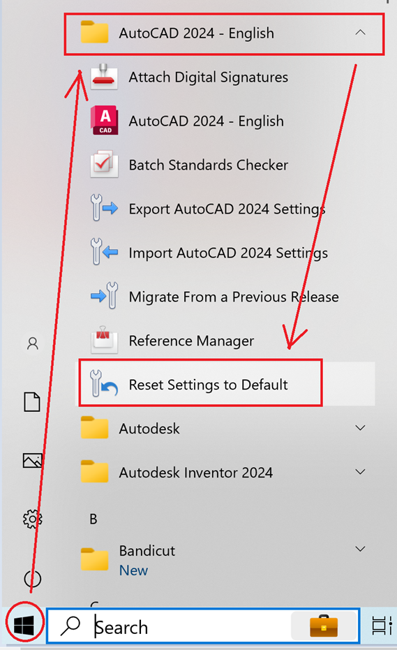 reset settings to default autocad 2024