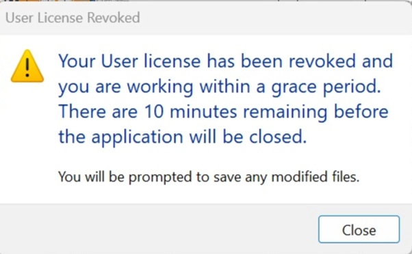 user license revoked